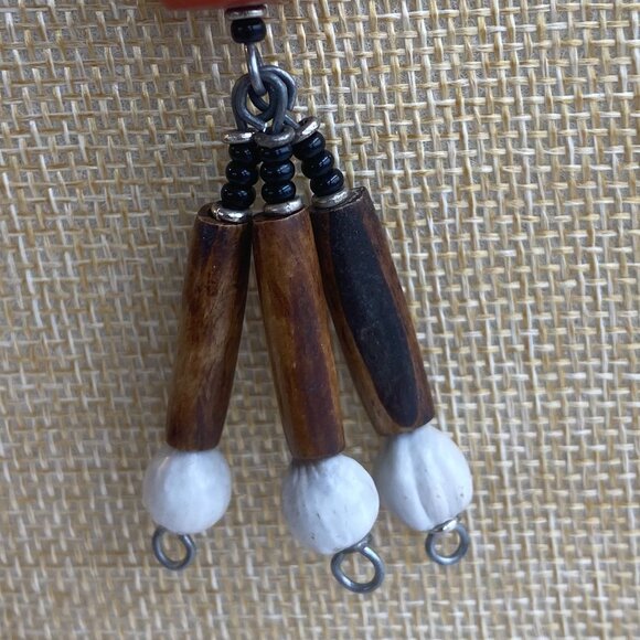 Dangle Necklace Black, Brown, Orange/Red Beads - Picture 4 of 5